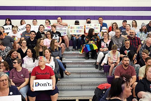 23052023
Brandonites filled the Vincent Massey High School gymnasium on Tuesday evening for a Brandon School Board meeting as dozens of delegates spoke in response to a previous proposal to remove books from school libraries including LGBTQ+ literature and sexual education resources as well as other books. The majority of citizens that crowded the gymnasium were in opposition to banning books from Brandon School Division libraries.
(Tim Smith/The Brandon Sun)