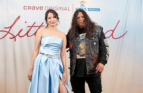 JOHN WOODS / WINNIPEG FREE PRESS
Darla Contois, who plays Little Bird, and Osawa Muskwa, who plays Morris Little Bird, are photographed on the red carpet at the screening of Little Bird at The Met theatre Tuesday, May 23, 2023. 

Re: wasney
