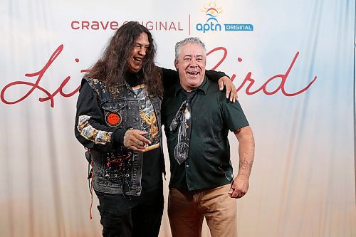 JOHN WOODS / WINNIPEG FREE PRESS
Osawa Muskwa, left, who plays Morris Little Bird and cast driver Mike Bjornsson are photographed on the red carpet at the screening of Little Bird at The Met theatre Tuesday, May 23, 2023. 

Re: wasney