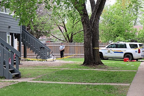 RCMP officers and IIU investigators were on-scene at an apartment at 534 Hazel Bay in Portage La Prairie on May 24, 2023, after police shot an killed an 18-year-old man earlier that day.  (Tyler Searle / Winnipeg Free Press)