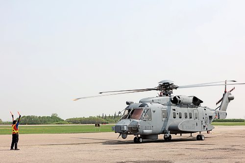 A Royal Canadian Air Force CH-148 Cyclone landed at Brandon Municipal Airport on Thursday as part of an operational cross-country transfer conducted by the 423 Maritime Helicopter Squadron. A few dozen enthusiasts got a closer look at the helicopter while it was hosted by the Brandon Flight Centre. (Tim Smith/The Brandon Sun)