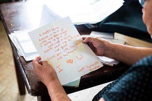 MIKAELA MACKENZIE / WINNIPEG FREE PRESS
 
 Janet Bruyere, grandmother of Fonassa Bruyere (whose body was discovered in a field northwest Winnipeg in 2007), looks at a poem Fonassa wrote on Tuesday, May 23, 2023. For Shelley story.

Winnipeg Free Press 2023.