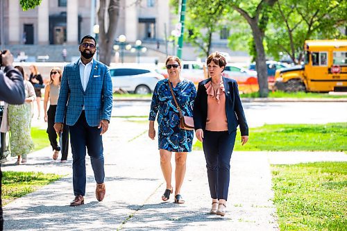 MIKAELA MACKENZIE / WINNIPEG FREE PRESS
 
MLA Obby Khan, premier Heather Stefanson, and MLA Janice Morley-Lecomte attend the first Pride flag raising outside of the Manitoba Legislative Building (in Memorial Park) on Friday, May 26, 2023.  For Danielle da Silva story.

Winnipeg Free Press 2023.