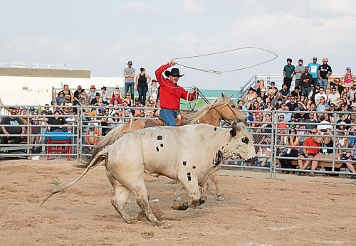 JESSICA LEE / WINNIPEG FREE PRESS

Jay Anholtz is photographed wrangling a bull at Professional Bull Riding Bull&#x2019;s NightOut May 26, 2023 at Red River Ex. Dozens of bull riders competed in front of a crowd of a few hundred to be crowned the bull riding champion.

Stand up