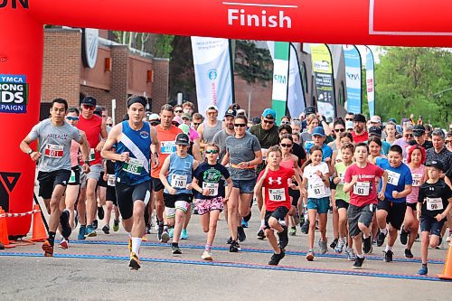 Participants take off from the starting line of this year's YMCA Strong Kids Run, which took place Sunday morning. This year's run featured roughly 150 participants, who completed a 5K, 10K, 15K and 20K circuit in Brandon's downtown core to raise money for YMCA programming aimed at supporting youth. (Kyle Darbyson/The Brandon Sun)