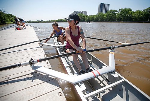 JOHN WOODS / WINNIPEG FREE PRESS
Rowing volunteer and high performance training program athlete Grace Harding, left, pushes off as Tara Everett tries rowing for the first time at the national Come Try Rowing Day event at the Winnipeg Rowing Club Sunday, May 28, 2023. 

Re: standup