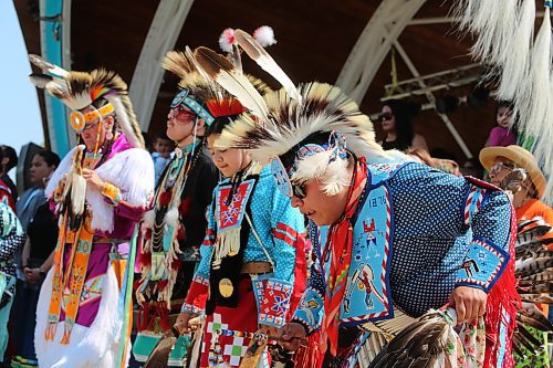 Indigenous dancers from Sioux Valley dance in front of a crowd of hundreds during the “Our Journey, Indigenous Student Graduation Celebration" at the Riverbank Discovery Centre in Brandon on Wednesday. (Michele McDougall, The Brandon Sun)