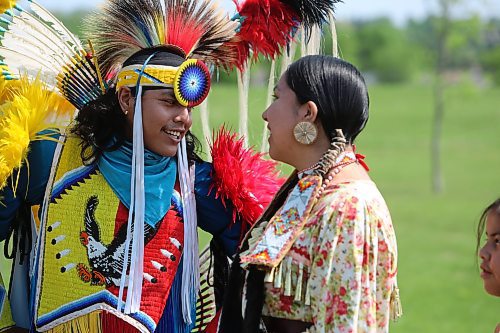 Jason and Jolene Taylor are preparing for the grand entry at the “Our Journey, Indigenous Student Graduation Celebration" at the Riverbank Discovery Centre in Brandon on Wednesday. (Michele McDougall, The Brandon Sun)