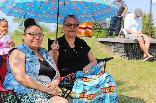 Marisa and Debra Tacan wait for the “Our Journey, Indigenous Student Graduation Celebration" at the Riverbank Discovery Centre in Brandon on Wednesday. (Michele McDougall, The Brandon Sun)