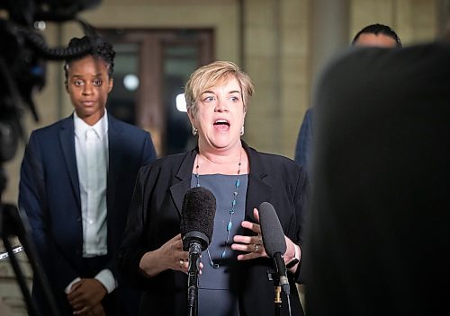 JESSICA LEE / WINNIPEG FREE PRESS

Wolseley MLA Lisa Naylor speaks to media during a scrum May 31, 2023 at the Legislature Building.

Reporter: Carol Sanders