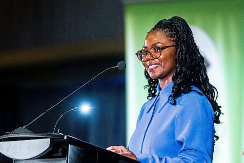 MIKAELA MACKENZIE / WINNIPEG FREE PRESS

Winnipeg poet laureate Chimwemwe Undi speaks and presents a poem at the Mayor's Luncheon for the Arts at the RBC Convention Centre on Thursday, June 1, 2023. For Al Small story.
Winnipeg Free Press 2023