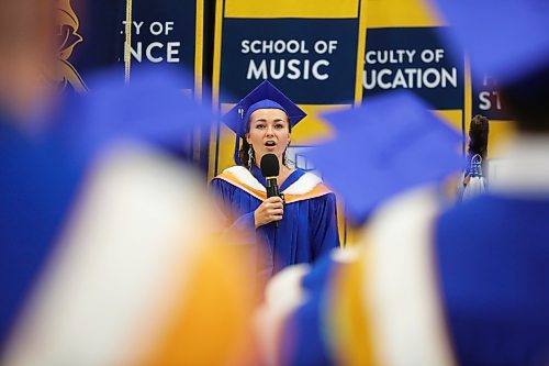 School of Music valedictorian Azaria Neuschwander sings "O Canada" to kick off Brandon University's Thursday morning convocation ceremony at the school's Healthy Living Centre. (Kyle Darbyson/The Brandon Sun) 