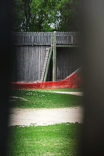 MIKE DEAL / WINNIPEG FREE PRESS
An orange fence has been placed around the section of Fort Gibraltar where several youths fell when a portion of an upper walkway collapsed Wednesday morning.
230601 - Thursday, July 1, 2023