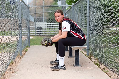 BROOK JONES / WINNIPEG FREE PRESS
The Manitoba High Schools Athletic Association Provincial Girls Fastpitch Championships take place in Ile des Ch&#xea;nes, Man., Friday, June 2 and Saturday, June 3, 2023. Pictured: Coll&#xe8;ge B&#xe9;liveau Barracudas player Megan Johnston prepares herself for the mental task of pitching at the upcoming provincial championships as she sits on a bench in the dugout at at ball diamond next to the local high school on the afternoon of Thursday, June 1, 2023.
