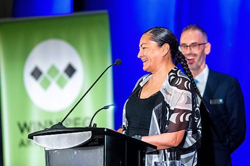 MIKAELA MACKENZIE / WINNIPEG FREE PRESS

Making a Mark Award winner Rosanna Deerchild accepts her award at the Mayor's Luncheon for the Arts at the RBC Convention Centre on Thursday, June 1, 2023. For Al Small story.
Winnipeg Free Press 2023