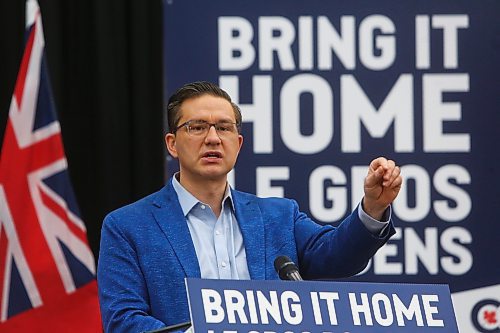 MIKE DEAL / WINNIPEG FREE PRESS
Pierre Poilievre, Leader of the Conservative Party of Canada and the Official Opposition, during a press conference at the Victoria Inn Friday morning. 
230602 - Friday, June 2, 2023