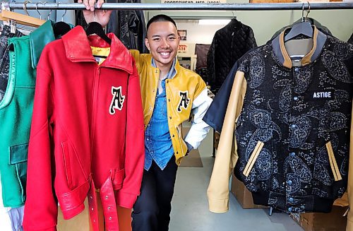 RUTH BONNEVILLE / WINNIPEG FREE PRESS 

 BIZ - Astige

Portraits of Derick De Leon, founder of Astige wearing one of his favourite jackets that he designed at Honesty Sportwear Manufacturing at 822 Main St. (where the jackets are made).

Derick uses quality leather that he incorporates inside the pockets and also highlights the  Filipino flag and the letter A, for Astige in his designs. 

What: Astige is a Winnipeg-based clothing brand that highlights Filipino fashion. This is for a feature spotlighting two male fashion designers

See story by Gabby

June 1st 2023