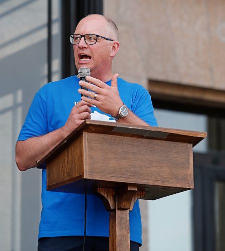 JOHN WOODS / WINNIPEG FREE PRESS
Scott Gillingham speaks at the Pride Rally in Winnipeg Sunday, June 4, 2023. 

Re: pindera