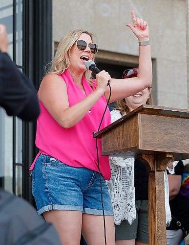 JOHN WOODS / WINNIPEG FREE PRESS
Rochelle Squires speaks at the Pride Rally in Winnipeg Sunday, June 4, 2023. 

Re: pindera