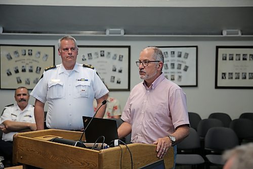 Community Mobilization Westman co-chair Ross Robinson (right) and Brandon Police Service Chief Wayne Balcaen (left) gave a presentation asking Brandon City Council for financial support on Monday evening so that the organization can retain their staff co-ordinator. (Colin Slark/The Brandon Sun)