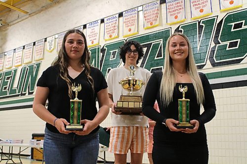 Danica Black, from left, Max Winters and Madison Kwaitkowski were named the Neelin Spartans varsity athletes of the year on Tuesday. (Thomas Friesen/The Brandon Sun)