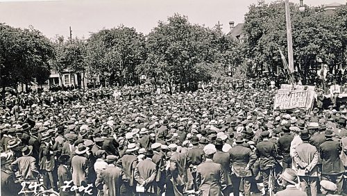 1919 general strike Thousands gather at Victoria Park, just east of City Hall near the banks of the Red River,  the central gathering area for strikers and returning veteran of WW One. Photography by Lewis Benjamin Foote Winnipeg Free Press
Lewis Benjamin Foote fparchive