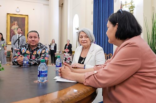 RUTH BONNEVILLE / WINNIPEG FREE PRESS

LOCAL - gov gen Simon visits Mb. 

Photo of Governor General of Canada, Mary Simon, with Cathy Merrick AMC Grand Chief  to her left and Jerry Daniels Grand Chief of the Southern Chiefs' Organization (SCO), during round table discussion with Indigenous leaders Wednesday. 


Governor General of Canada, Mary Simon,  makes an official visit to Manitoba  meeting with government  and Indigenous leaders Wednesday. 

During her visit on Wednesday she met with Premier Heather Stefanson, Manitoba's  lieutenant-governor Anita Neville at Government House, Cathy Merrick AMC Grand Chief and other Indigenous leaders and  Minister of Indigenous Reconciliation and Northern Relations Eileen Clarke in round table discussion at the Legislature.

June 7th,  2023