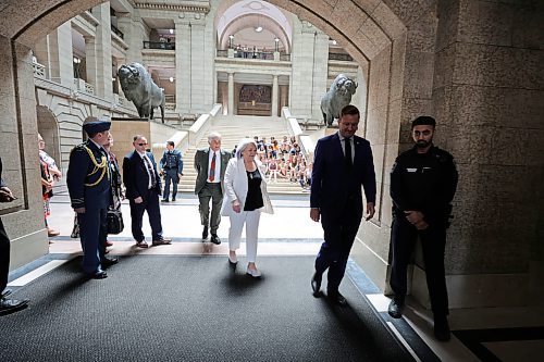 RUTH BONNEVILLE / WINNIPEG FREE PRESS

LOCAL - gov gen Simon visits Mb. 

Photo of Governor General of Canada, Mary Simon, being officially greeting by Brad Robertson. Chief of Protocol at Government of Manitoba, as he escorts her up the stairs to each meeting during her visit to the Legislative Building.


Governor General of Canada, Mary Simon,  makes an official visit to Manitoba  meeting with government  and Indigenous leaders Wednesday. 

During her visit on Wednesday she met with Premier Heather Stefanson, Manitoba's  lieutenant-governor Anita Neville at Government House, Cathy Merrick AMC Grand Chief and other Indigenous leaders and  Minister of Indigenous Reconciliation and Northern Relations Eileen Clarke in round table discussion at the Legislature.

June 7th,  2023