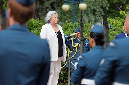 RUTH BONNEVILLE / WINNIPEG FREE PRESS

LOCAL - gov gen Simon visits Mb. 

Photo of official welcome ceremony and honour guard inspection at Government House.

Governor General of Canada, Mary Simon,  makes an official visit to Manitoba  meeting with government  and Indigenous leaders Wednesday. 

During her visit on Wednesday she met with Premier Heather Stefanson, Manitoba's  lieutenant-governor Anita Neville at Government House, Cathy Merrick AMC Grand Chief and other Indigenous leaders and  Minister of Indigenous Reconciliation and Northern Relations Eileen Clarke in round table discussion at the Legislature.

June 7th,  2023