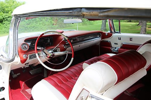 The interior of Elwin and Elaine Kettner's 1959 Cadillac 2-door convertible, showing the leather reupholstered bucket seats, near their home northwest of Brandon on Thursday. (Michele McDougall/The Brandon Sun) 