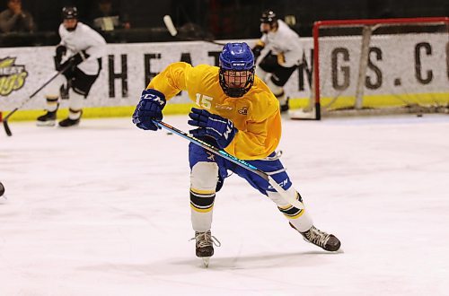 Knox Bendera, who was selected by the Brandon Wheat Kings in the fifth round of the most recent Western Hockey League draft, brings a game built around hard work and fearlessness. He is shown at the team's prospects camp on May 26. (Perry Bergson/The Brandon Sun)
