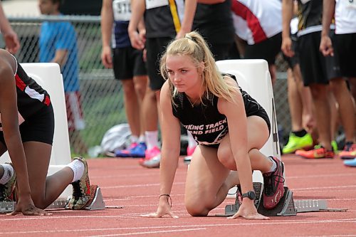 Kendra Schram of Vincent Massey is through to the 100m final with the third-fastest semifinal time at 12.68 seconds. (Thomas Friesen/The Brandon Sun)