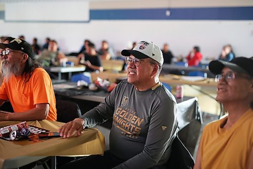 At a viewing party for community members at Sioux Valley Dakota Nation on Thursday evening, Tim Whitecloud watches his son Zach Whitecloud play for the Vegas Golden Knights during Game 3 of the Stanley Cup final against the Florida Panthers. (Tim Smith/The Brandon Sun)