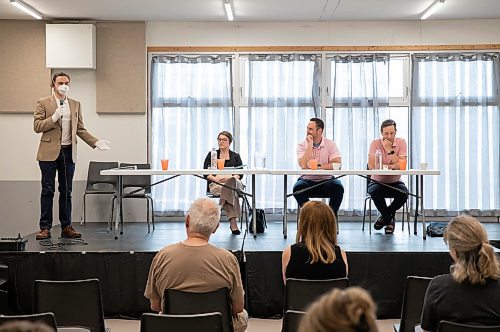 JESSICA LEE / WINNIPEG FREE PRESS

Candidate Tait Paulson (left) speaks during a By-Election debate for the MP position at Winnipeg South Centre at Riverview Community Centre June 8, 2023. Over two dozen community members attended.

Reporter: Tyler Searle