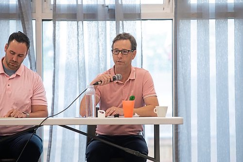 JESSICA LEE / WINNIPEG FREE PRESS

Candidate Doug Hemmerling (right) speaks during a By-Election debate for the MP position at Winnipeg South Centre at Riverview Community Centre June 8, 2023. Over two dozen community members attended.

Reporter: Tyler Searle