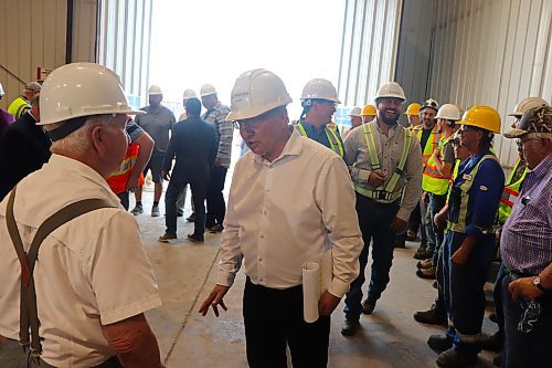 Potash and Agri Development Corporation of Manitoba president Dayton Guillas speaks with government officials and members of the public Friday afternoon after welcoming them to the province's first potash mining facility. (Kyle Darbyson/The Brandon Sun)