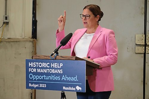 Premier Heather Stefanson congratulates the Potash and Agri Development Corporation of Manitoba for getting the province's first potash mine up and running during Friday's grand opening ceremony in Harrowby. (Kyle Darbyson/The Brandon Sun)