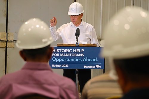 Potash and Agri Development Corporation of Manitoba president Dayton Guillas addresses government officials and members of the public after opening the province's first potash mine up for a tour on Friday afternoon in Harrowby. (Kyle Darbyson/The Brandon Sun) 