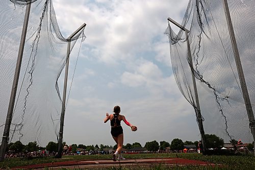 09062023
Trynity Turner of Neepawa Area Collegiate competes in the  Varsity Girls Discus at the MHSAA Provincial Track &amp; Field Championships at UCT Stadium on Friday. 
(Tim Smith/The Brandon Sun)