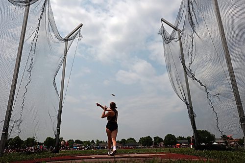09062023
Trynity Turner of Neepawa Area Collegiate competes in the  Varsity Girls Discus at the MHSAA Provincial Track &amp; Field Championships at UCT Stadium on Friday. 
(Tim Smith/The Brandon Sun)