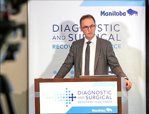 RUTH BONNEVILLE / WINNIPEG FREE PRESS 

LOCAL - surgery task force

The Manitoba Government holds press conference with provincial task force leaders on reduced diagnostic and surgery backlogs at Pan Am Clinic Wednesday. 

Dr. Peter MacDonald, chair, Diagnostic and Surgical Recovery Task Force steering committee, talks to the media at presser.  

April 19th, 2023