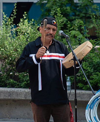 Mike Thiessen / Winnipeg Free Press 
Elder David Budd leads a Letting Go ceremony at Air Canada Park&#x2019;s annual planting and celebration event. The plan for Air Canada Park&#x2019;s redesign was announced at today&#x2019;s event. For Malak Abas. 230612 &#x2013; Friday, June 12, 2023