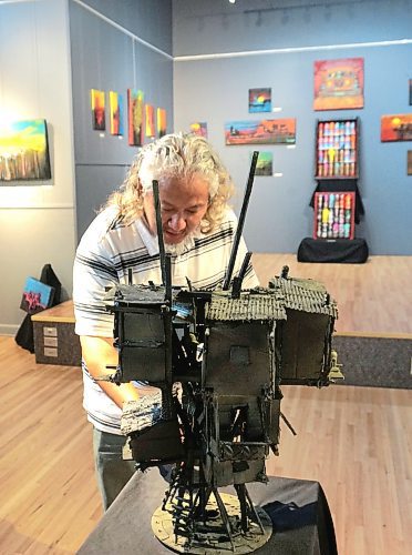 Pop art by Akosi Tengnamoe, a Filipino-Canadian artist from Carberry, is hanging up at ArtsForward in Neepawa for Filipino Heritage Month, celebrated across Canada in June. (Miranda Leybourne/The Brandon Sun)