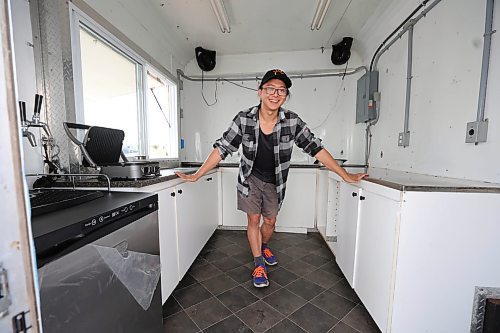RUTH BONNEVILLE / WINNIPEG FREE PRESS

ENT - Prairie Solar Cafe

Photo of young entrepreneur, Stephen Kang, in his Prairie Solar Caf&#xe9; trailer that he's retrofitting from an ice cream trailer.

Subject: Winnipegger Stephen Kang is preparing to launch what might be the city&#x2019;s first solar powered food truck this summer. Prairie Solar Caf&#xe9; aims to offer diners a quitter, more environmentally friendly food truck experience by swapping the usual gas-powered generator for solar panels.

Eva Wasney


June 12th,  2023
