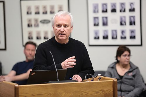 Brandon Sun columnist Deveryn Ross advocates for finding a community-based solution to replacing the Park Community Centre at Monday's Brandon City Council meeting. (Colin Slark/The Brandon Sun)