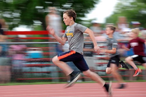13062023
Jaycee Waldner, a grade six student from Earl Oxford School, competes in a 60 Meter Run heat at the Brandon School Division City Wide Track Meet at the UCT Stadium on Tuesday. 
(Tim Smith/The Brandon Sun)