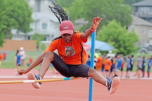 13062023
Nifemi Subair, a grade six student from Maryland Park School, competes in the high jump event at the Brandon School Division City Wide Track Meet at the UCT Stadium on Tuesday. 
(Tim Smith/The Brandon Sun)