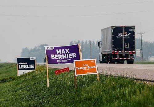JOHN WOODS / WINNIPEG FREE PRESS
Election signage on the highway outside of Roland, Manitoba, Tuesday, June 13, 2023. Bernier is running in the Portage-Lisgar by-election.

Reporter: sanders