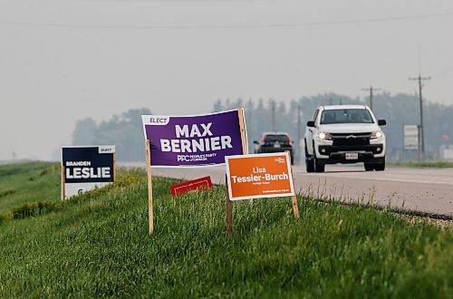 JOHN WOODS / WINNIPEG FREE PRESS
Election signage on the highway outside of Roland, Manitoba, Tuesday, June 13, 2023. Bernier is running in the Portage-Lisgar by-election.

Reporter: sanders