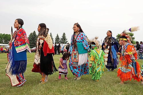 15062023
Dancers take part in the grand entry at the Sioux Valley Elementary School Pow Wow at Sioux Valley Dakota Nation on Thursday. Students joined members of the community for the afternoon pow wow.   (Tim Smith/The Brandon Sun)